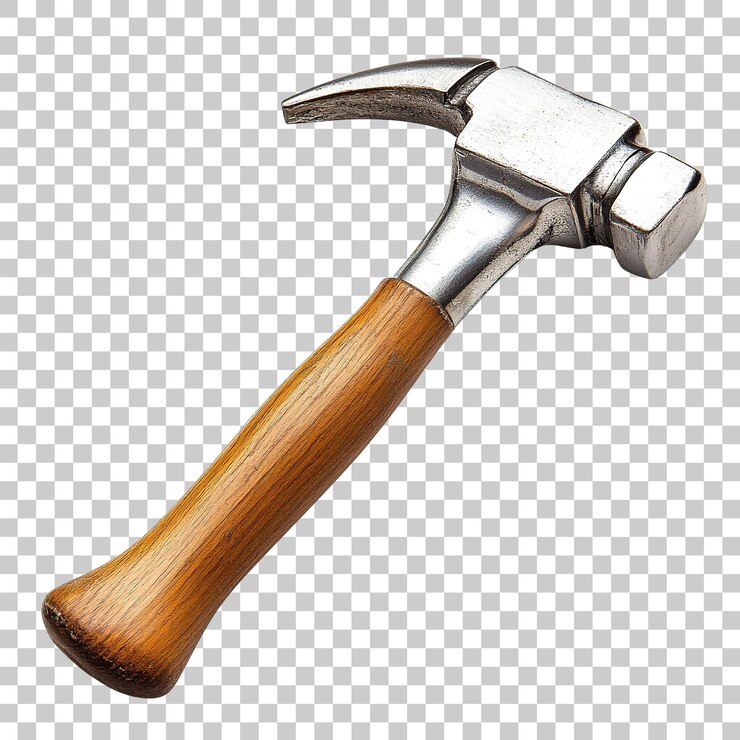 PSD un fuerte martillo de garras con un mango de bronce aislado sobre un fondo transparente