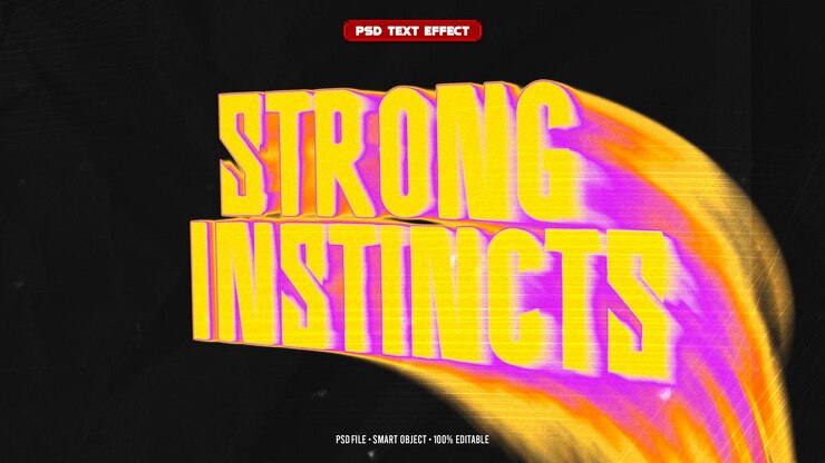PSD fuertes instintos efecto de texto editable en 3d