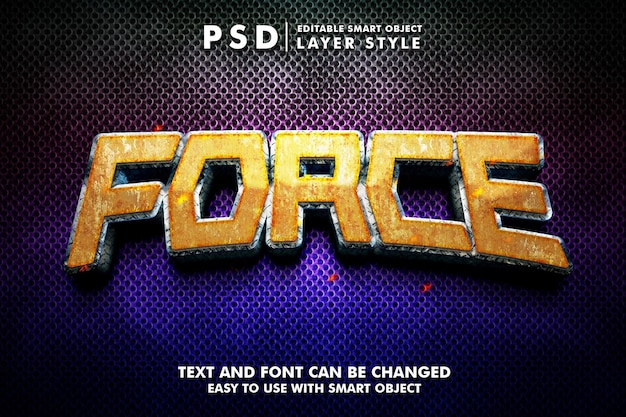 Fuerza efecto de texto 3d premium psd