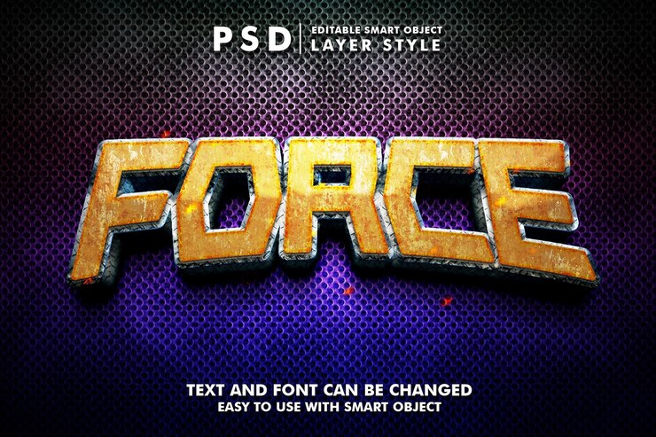 PSD fuerza efecto de texto 3d premium psd