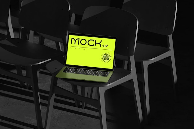full editable laptop mockup with chair background