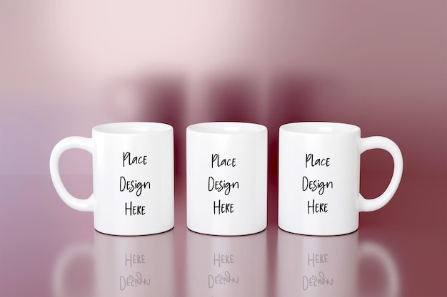 Full Wrap Mug Mockup für die Sublimationspräsentation Bannervorlage zum Muttertag mit 3 Tassen