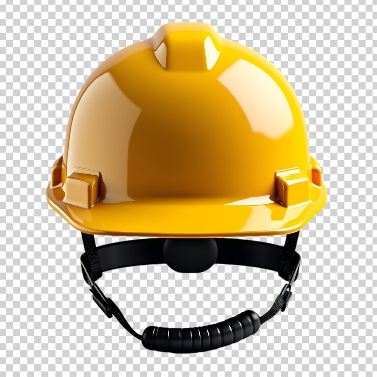 PSD fulllength yellow construction helmet for work safety isolated on a transparent background