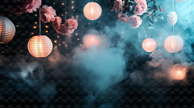 PSD fumaça de festa de jardim png com fumaça floral e fumaça de cor pastel streaks de luz de néon radiante exclusivo