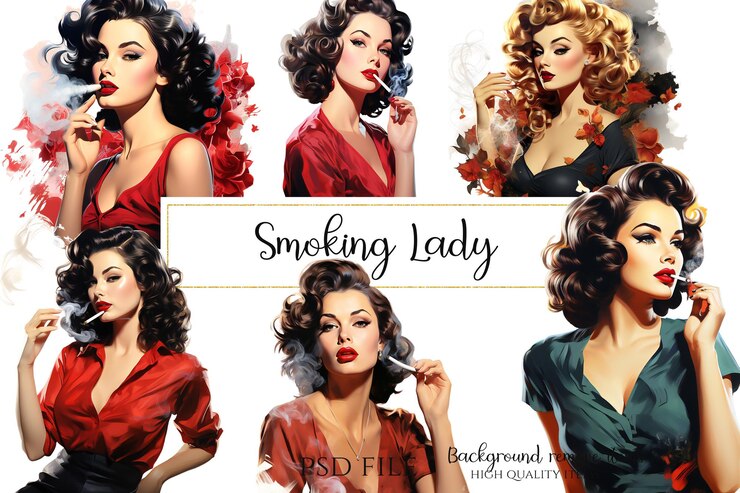 PSD fumar pin up lady cliparts