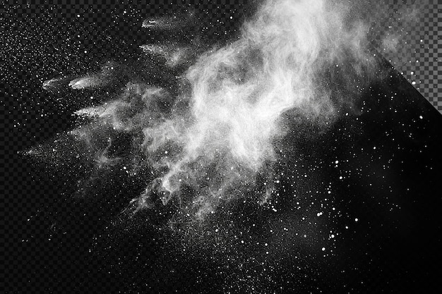 Fume blanche et particules de poussière sur un fond transparent