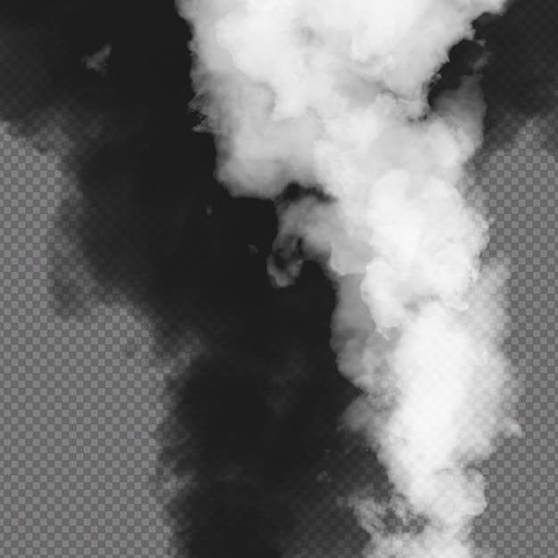Fumée montante noire et blanche isolée sur fond transparent