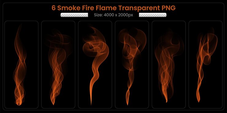 PSD fumo fuoco fiamma raccolta trasparente su sfondo nero