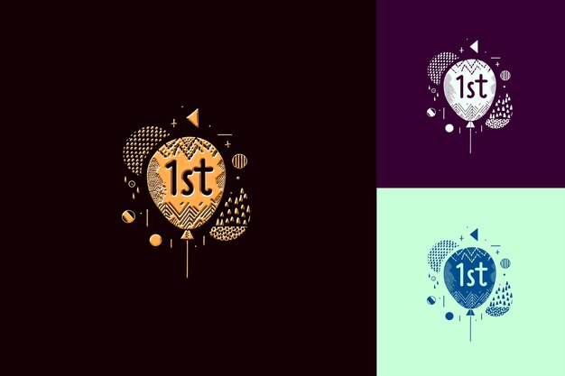Fun Logo con texto 1St Emblema Logo con forma de globo y colecciones de diseño abstracto vectorial