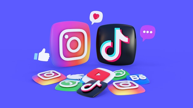 fundo 3d com elementos de mídia social