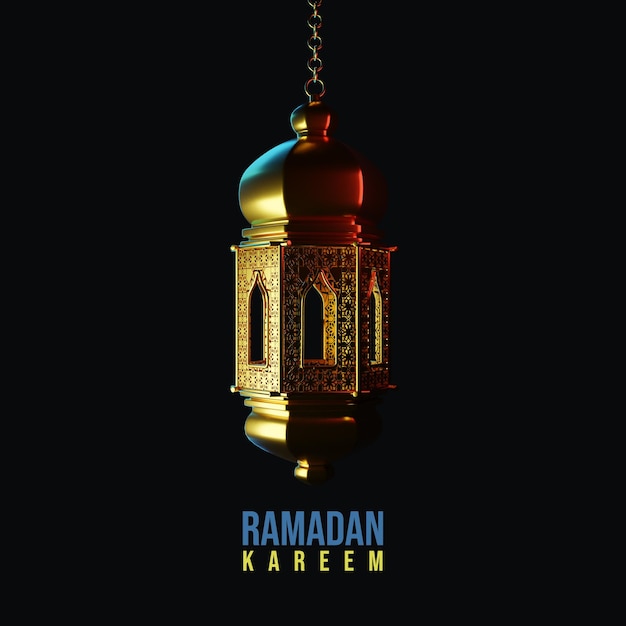 Fundo 3d ramadan kareem com lâmpada dourada