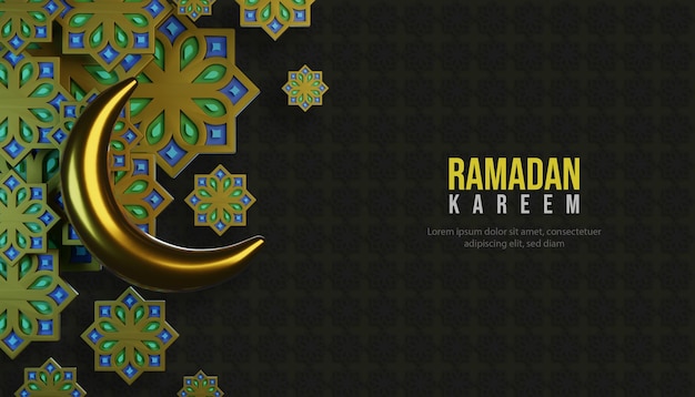 PSD fundo 3d ramadan kareem com lua e ornamento islâmico