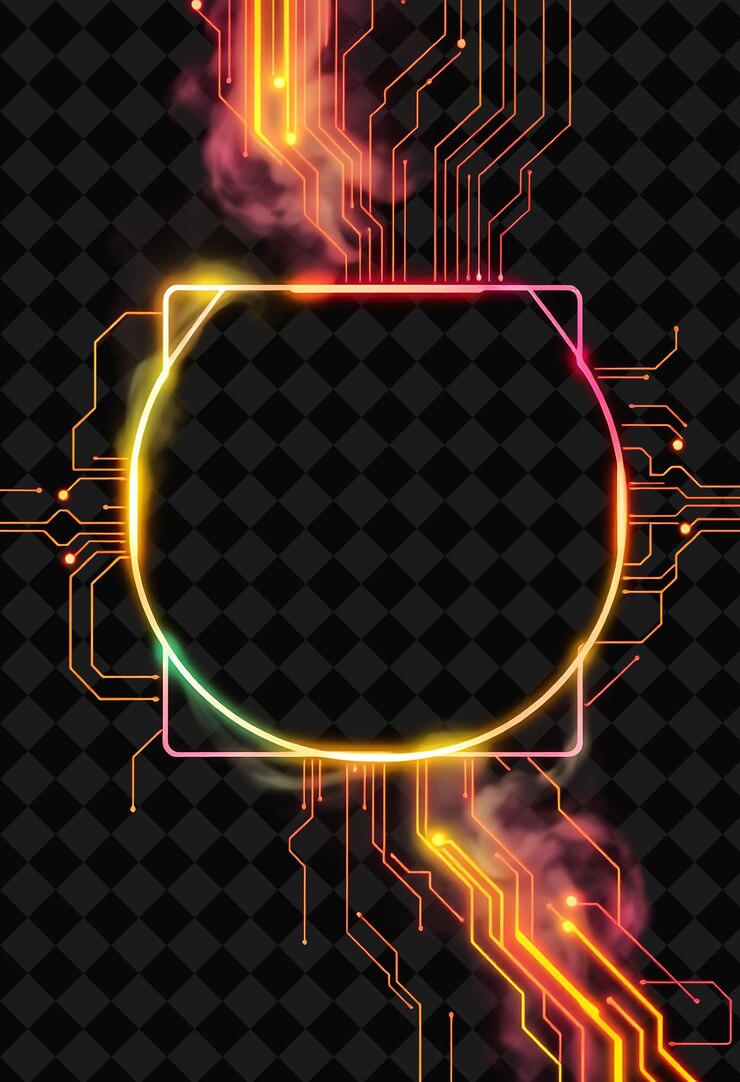 PSD fundo abstrato com luzes de néon e uma moldura com as letras c