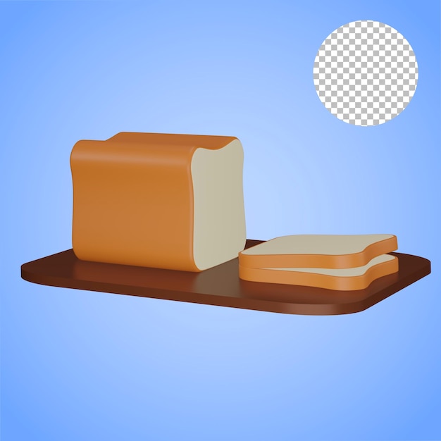PSD fundo alfa de renderização 3d de padaria fatiada de pão