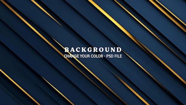 Fundo azul com linhas diagonais em uma cor dourada minimalista Fundo azul escuro