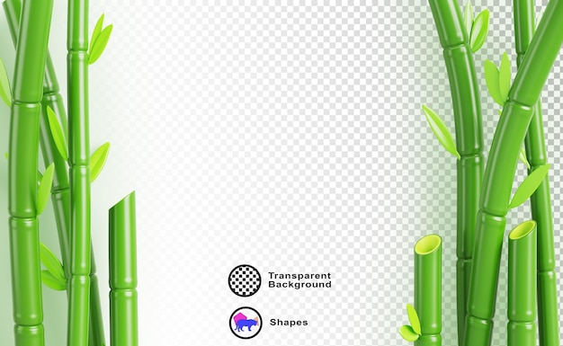 fundo branco de bambu 3d estrutura de floresta asiática de varas de árvores verdes com folhas bandeira da natureza com borda de cana-de-açúcar chinesa ou japonesa caules de plantas tropicais papel de parede render