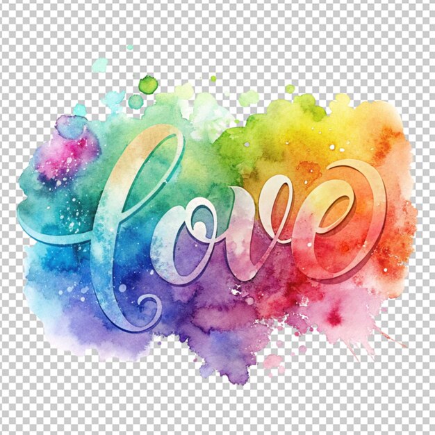 PSD fundo coração aquarela com inscrição love sobre ele isolado em camada alfa png