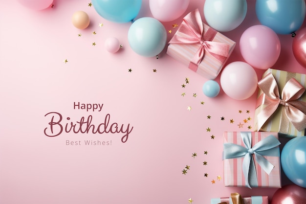 Fundo de aniversário com balões e presentes
