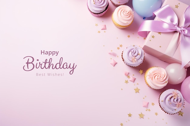 Fundo de aniversário com bolos e presentes