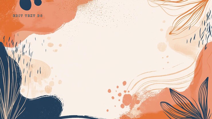 PSD fundo de arte abstrata com formas de aquarela laranja beige e azul e folhas de arte de linha
