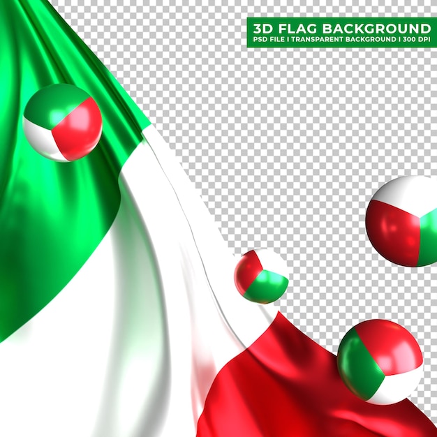 PSD fundo de bandeira da itália com ornamento de bola 3d