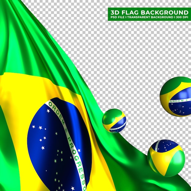 PSD fundo de bandeira do brasil com enfeite de bola 3d