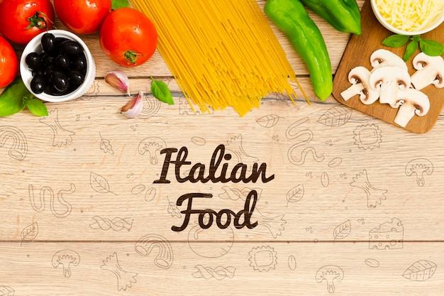 PSD fundo de comida italiana com ingredientes saborosos