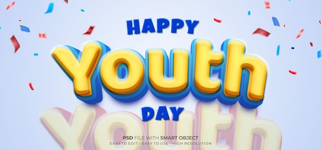 Fundo de dia da juventude feliz realista com efeito de estilo 3d de texto editável