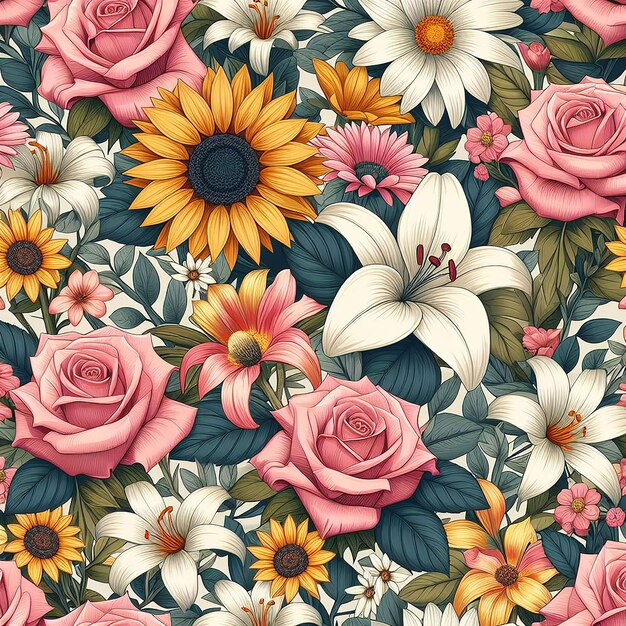 PSD fundo de flores coloridas bonito padrão sem costura