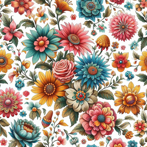 PSD fundo de flores coloridas bonito padrão sem costura