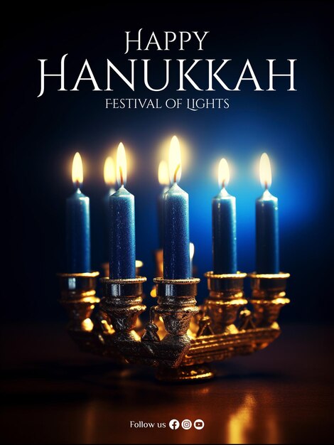 PSD fundo de hanukkah com velas acesas modelo de impressão festiva de hanukkah