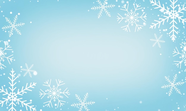 Fundo de inverno com flocos de neve em fundo azul