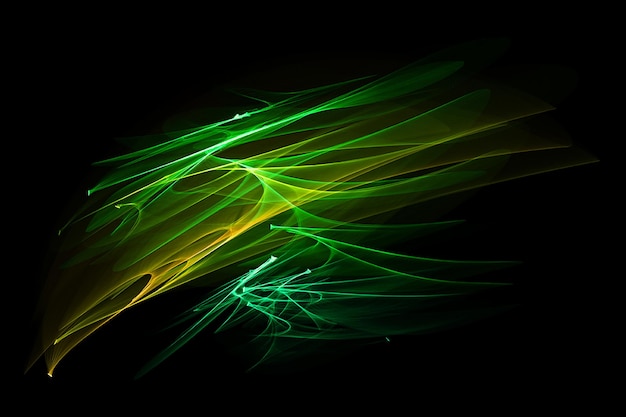 Fundo de linhas verdes e amarelas glossy waves fundo abstrato