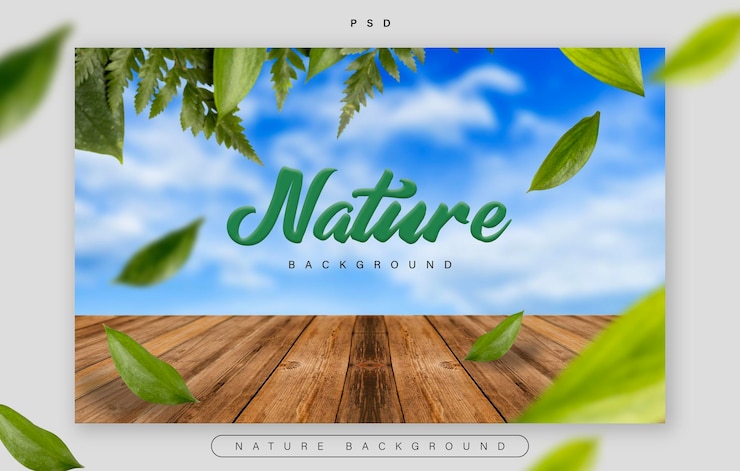 PSD fundo de natureza psd folhas verdes e tábuas de madeira