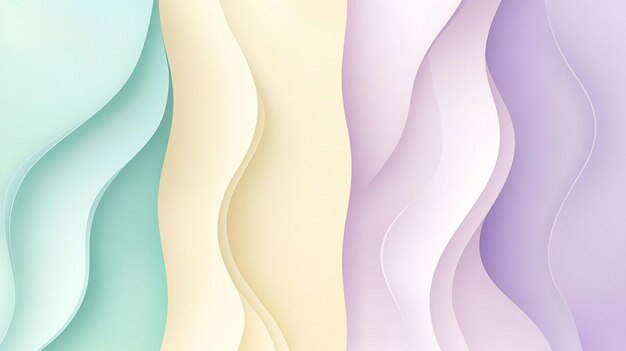 Fundo de onda pastel abstrato com gradientes de cores suaves e design de papel em camadas