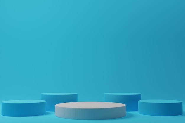 fundo de palco de pódio de renderização 3D com cor branca e azul