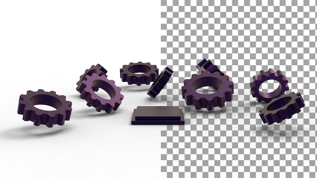 PSD fundo de produto único de forma quadrada de engrenagem roxa com renderização 3d de sombra