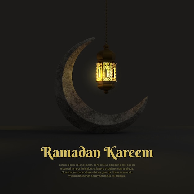 Fundo de ramadan kareem 3d com lâmpada e lua