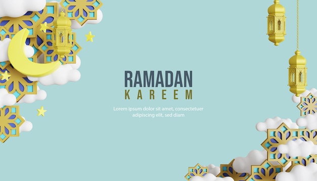 Fundo de ramadan kareem 3d com nuvem e ornamento islâmico