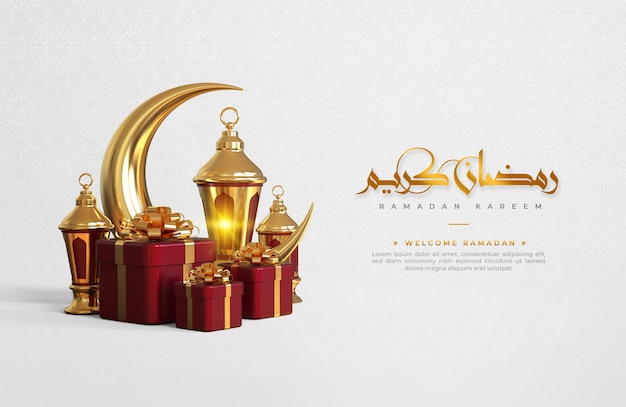 Fundo de saudação islâmica Ramadan kareem com decorações em 3D do ramadã