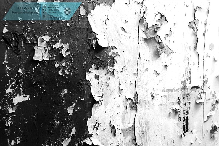 PSD fundo de textura grunge preto e branco manchado e áspero em fundo transparente
