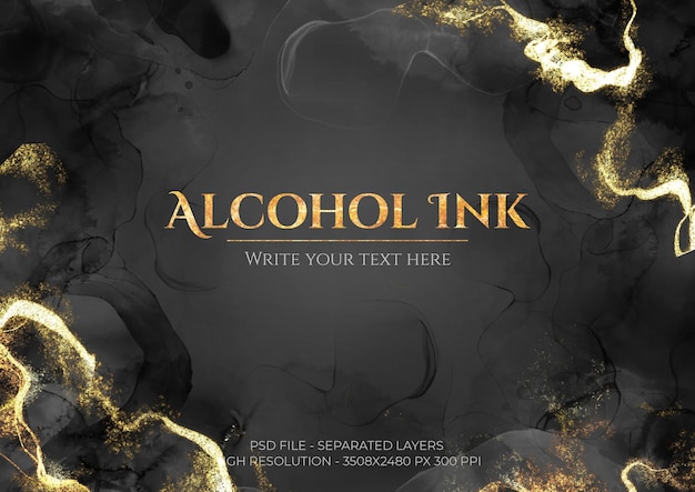 Fundo de tinta de álcool preto editável com traços dourados