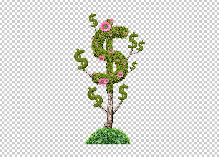 PSD fundo de transparência isolado da árvore do dólar