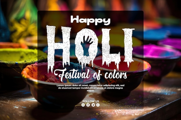 PSD fundo de uma tigela contendo holi colorido na celebração de holi.