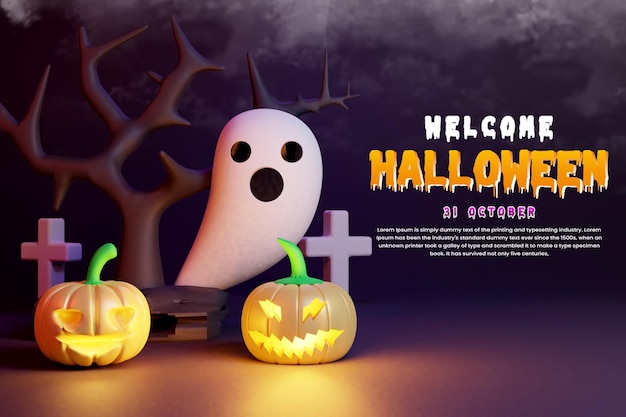 PSD fundo decorativo de halloween feliz realista ou renderização de fundo 3d feliz de halloween