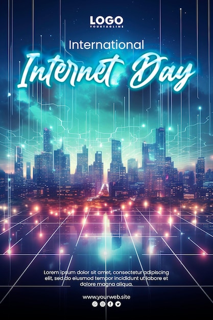 PSD fundo do dia internacional da internet e rede de conexão de dados de rede de tecnologia de cartaz de internet