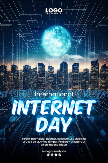 PSD fundo do dia internacional da internet e rede de conexão de dados de rede de tecnologia de cartaz de internet