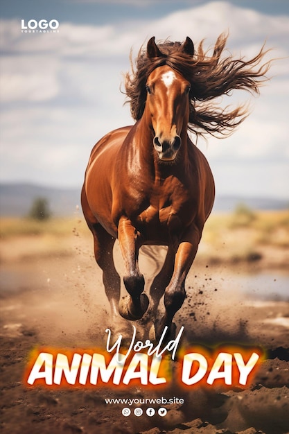 PSD fundo do dia mundial dos animais com fundo de cavalo