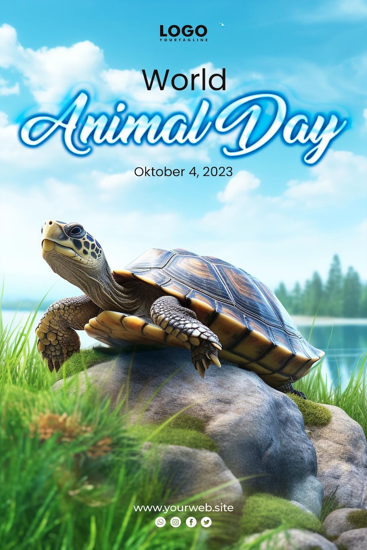 PSD fundo do dia mundial dos animais com fundo de tartaruga