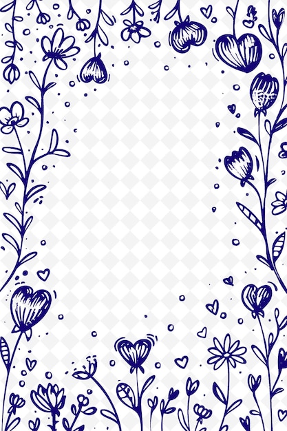 Fundo floral com uma moldura de flores e corações